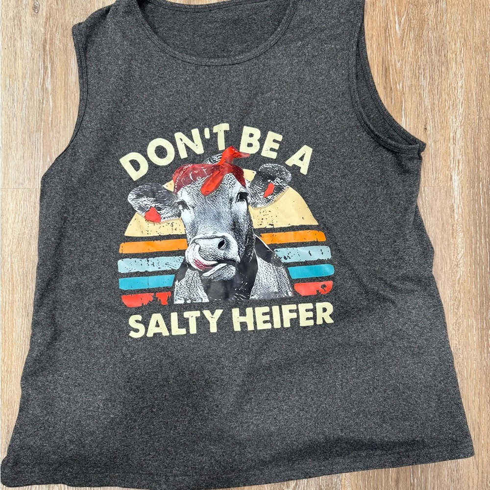 Gray Sleeveless Top with Cow Print